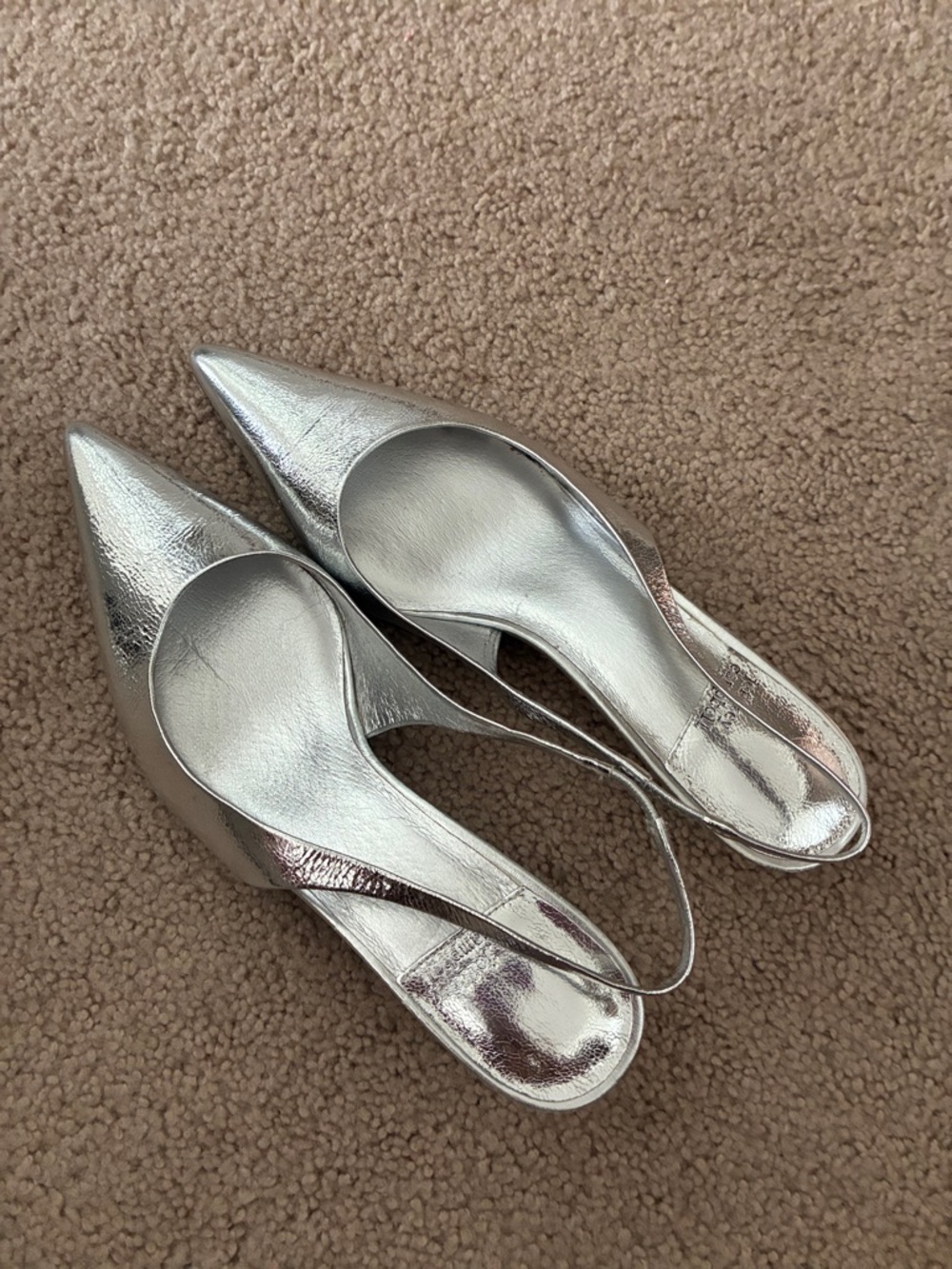 Jeffrey Campbell Metallic Silver Pointed Slingback Heels